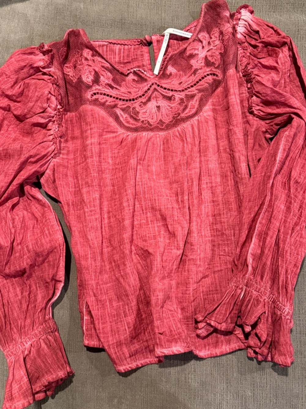 Anthropologie and Red Long-Sleeve Peasant Blouse with lace neck
